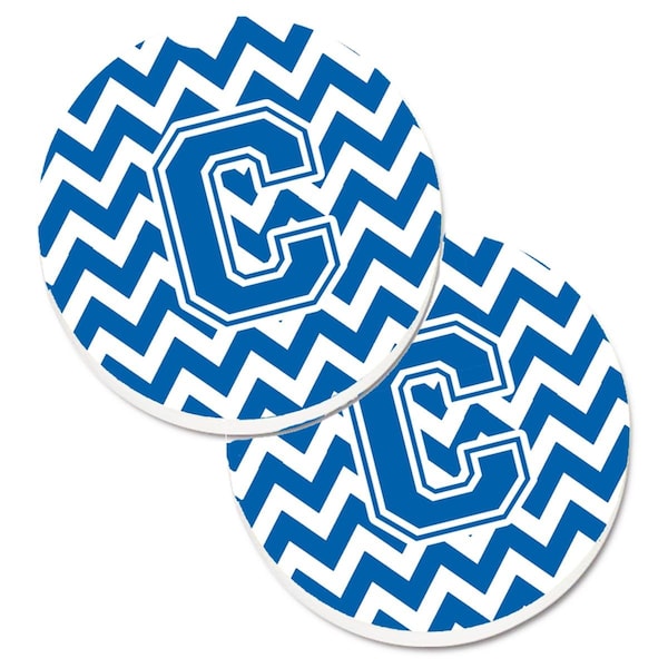 Carolines Treasures Letter C Chevron Blue and White Set of 2 Cup Holder Car Coaster CJ1056-CCARC - main